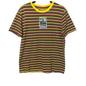Polaroid Bright Striped Vintage One Step Camera Graphic Shirt Women Size Medium